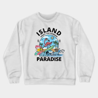 Island Paradise Flamingo  Surfing Beach Crewneck Sweatshirt